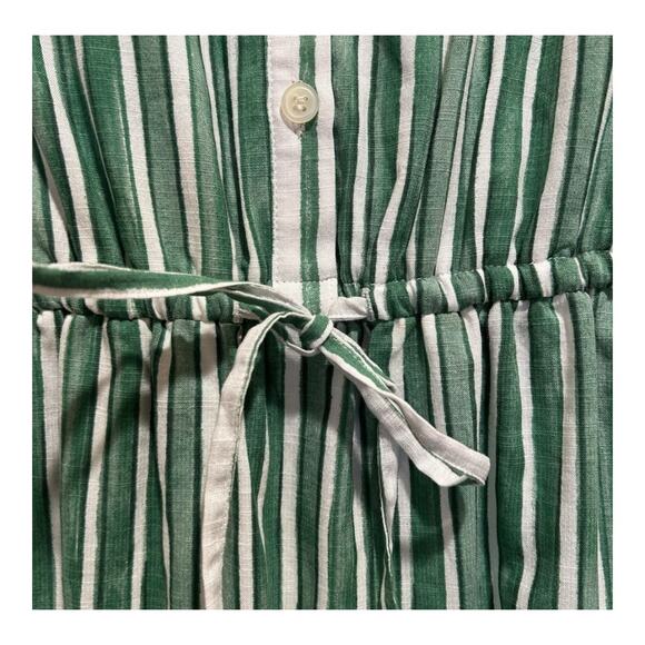 Loft Women's White Green Striped Tab Sleeve Button Flounce Dress - Picture 3 of 12